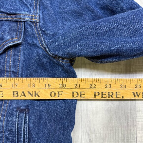 ✅Mens 44 VTG Levis Denim Trucker/Jean Jacket Dark Wash 87' USA 70506-0216 *STAIN - Picture 8 of 12
